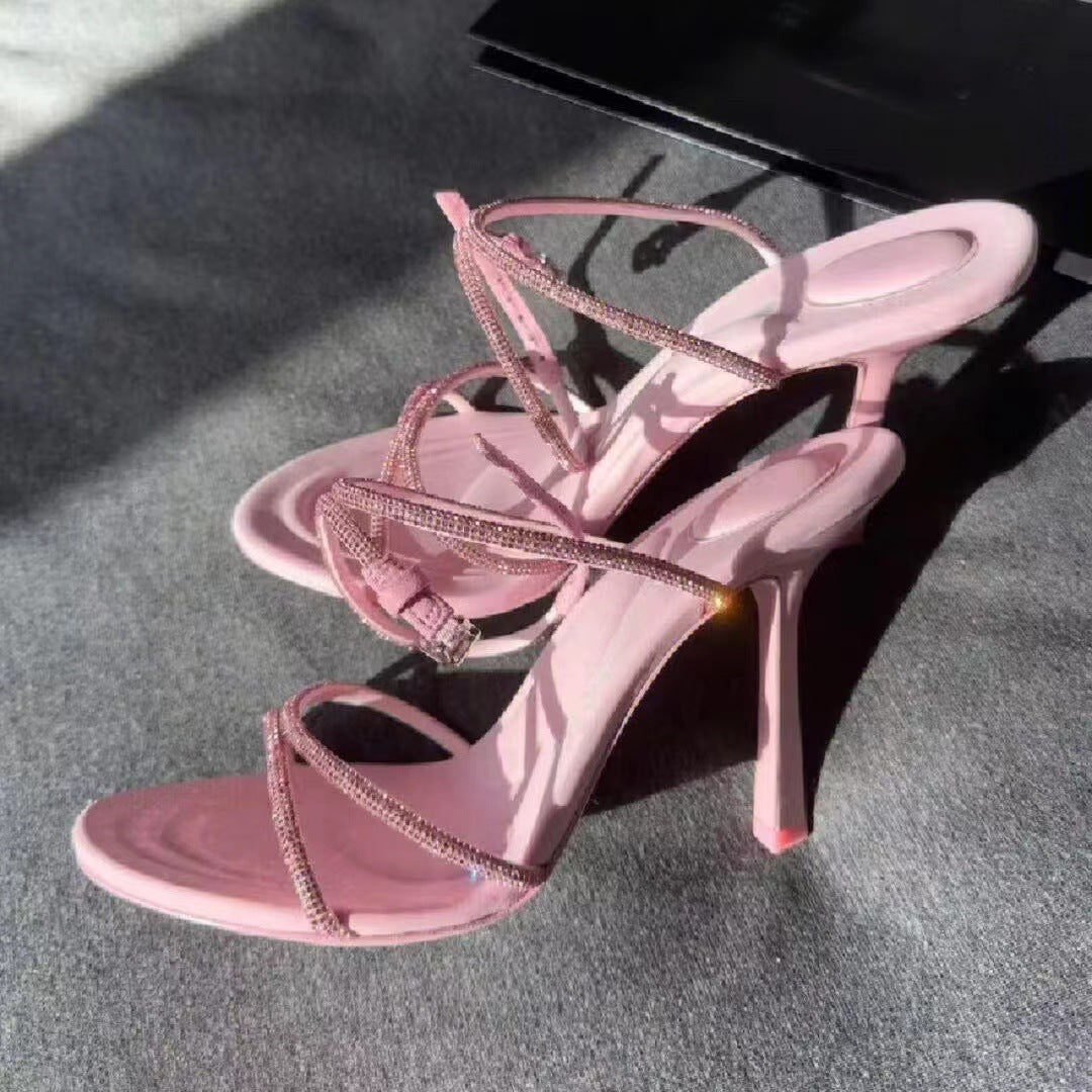Rhinestone Cross Strap Stiletto