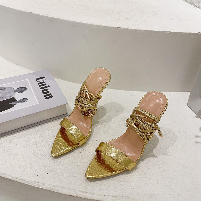 Metal Chain Strap Heels