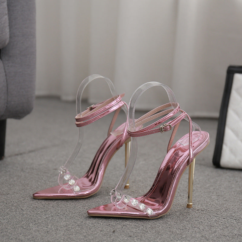 Rhinestone Ankle Spaghetti Straps Strappy Sandals