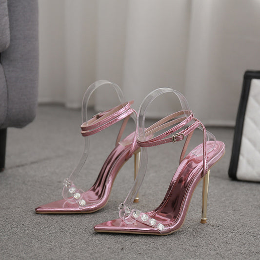 Rhinestone Ankle Spaghetti Straps Strappy Sandals