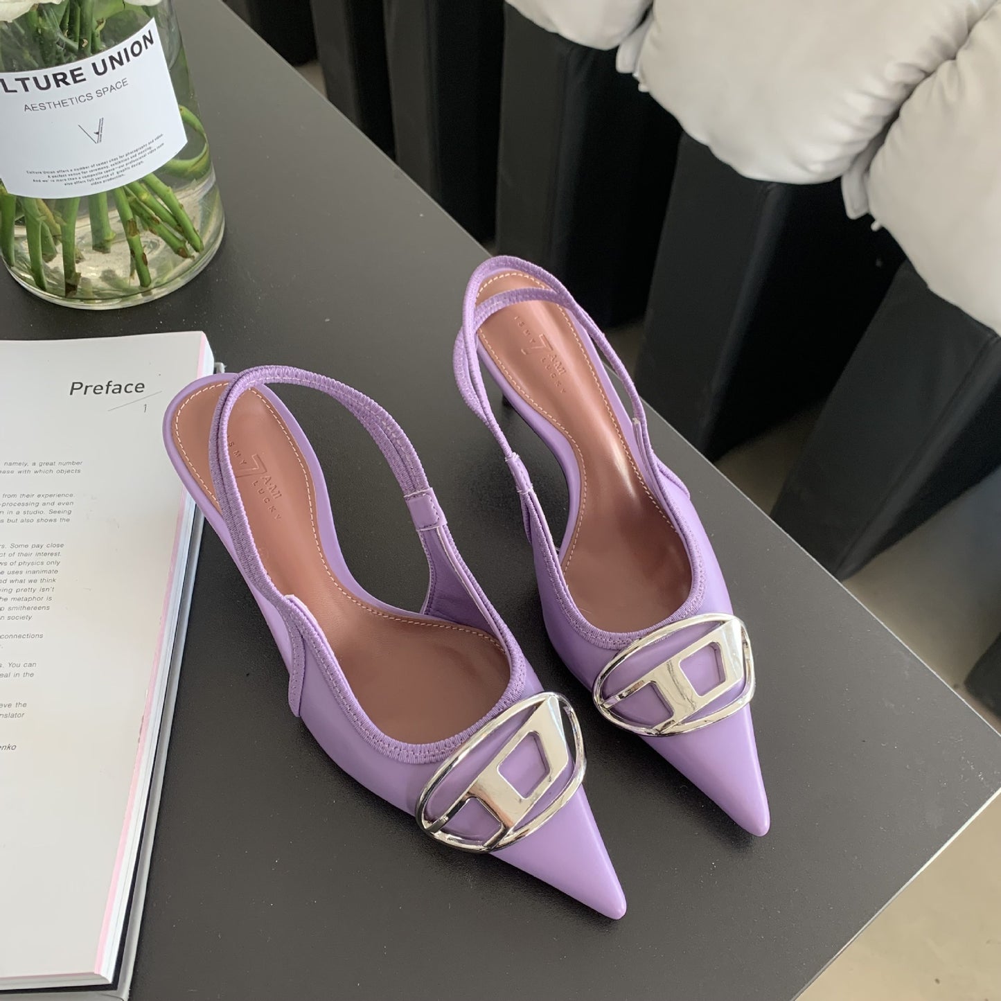 Shallow Back Slim Heel Pointed Heels