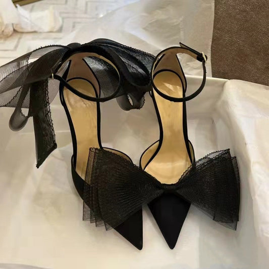 Asymmetric Pointed Toe Bow High Heels