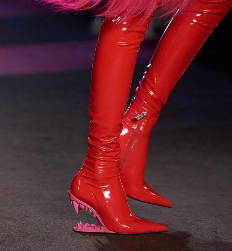Shark Patent Leather Boots (Stretch)