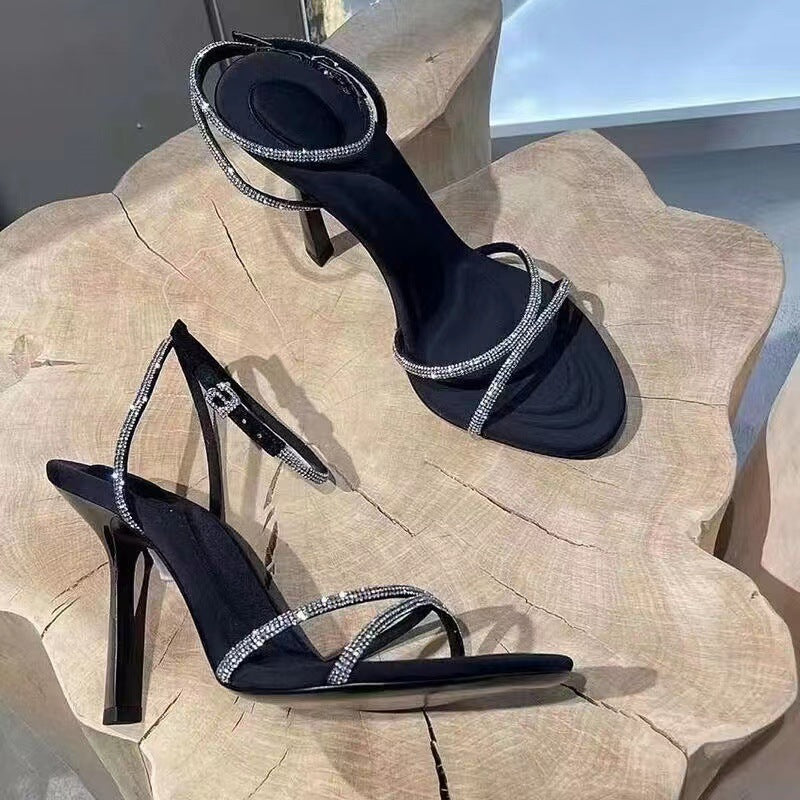Rhinestone Cross Strap Stiletto