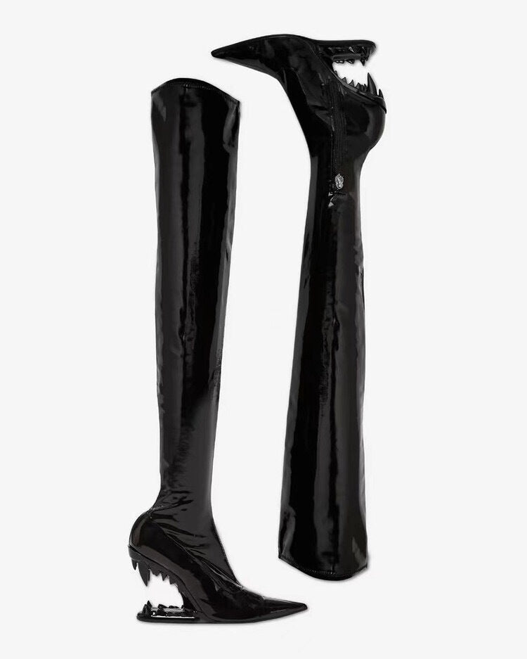 Shark Patent Leather Boots (Stretch)