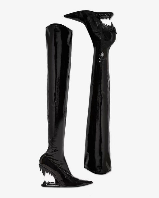 Shark Patent Leather Boots (Stretch)