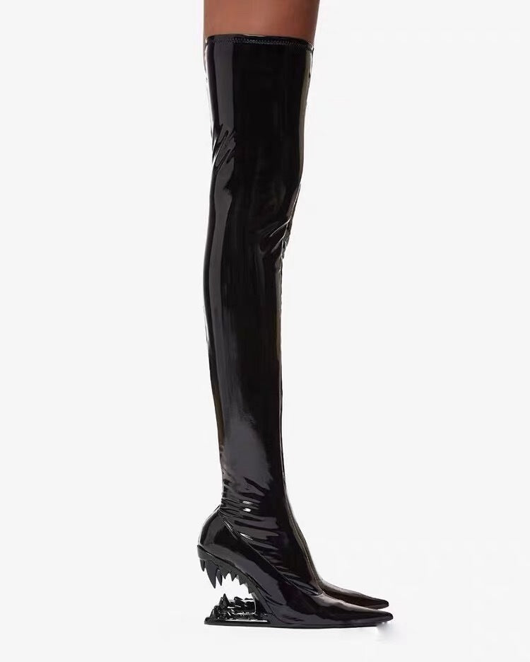 Shark Patent Leather Boots (Stretch)