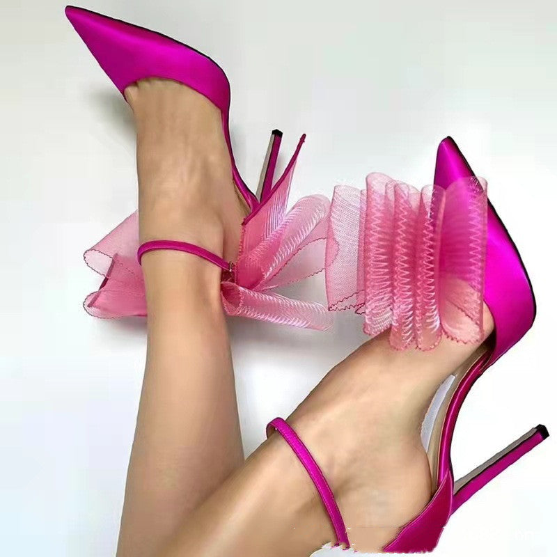 Asymmetric Pointed Toe Bow High Heels