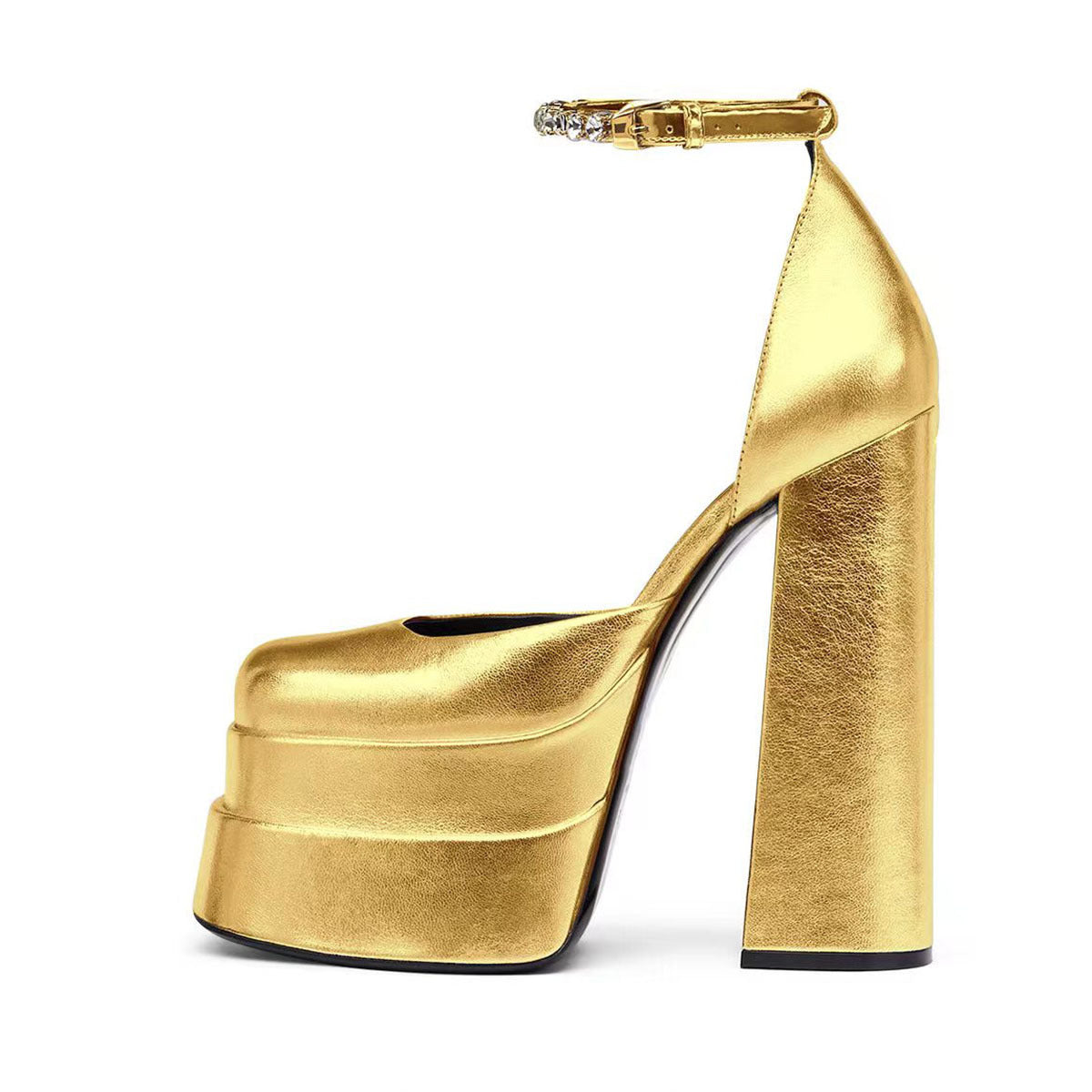 Square Buckled Chunky Heel