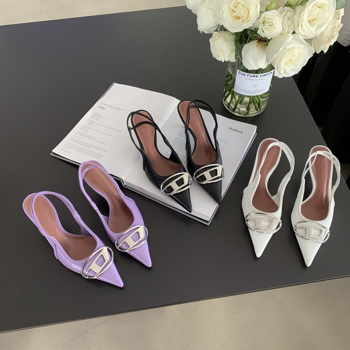 Shallow Back Slim Heel Pointed Heels