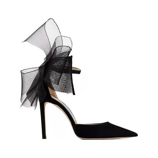 Asymmetric Pointed Toe Bow High Heels