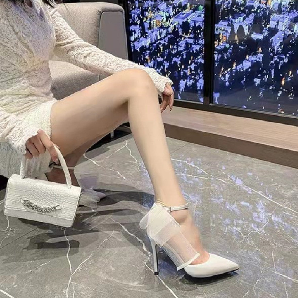 Asymmetric Pointed Toe Bow High Heels