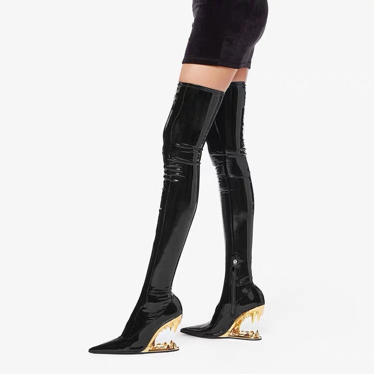 Shark Patent Leather Boots (Stretch)