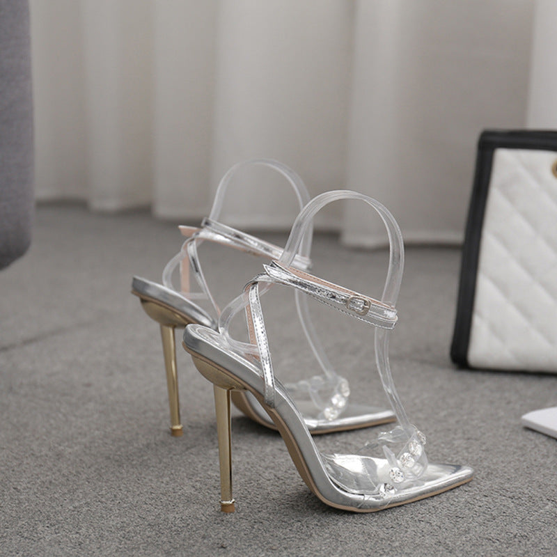 Rhinestone Ankle Spaghetti Straps Strappy Sandals