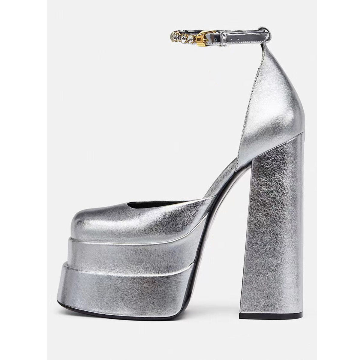 Square Buckled Chunky Heel