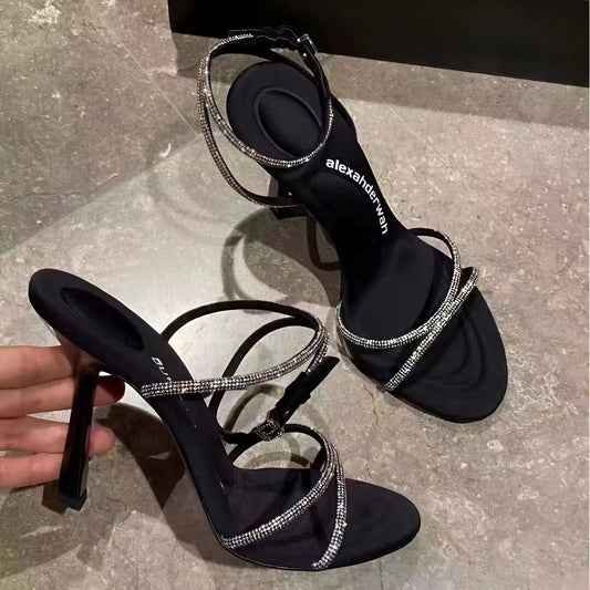 Rhinestone Cross Strap Stiletto